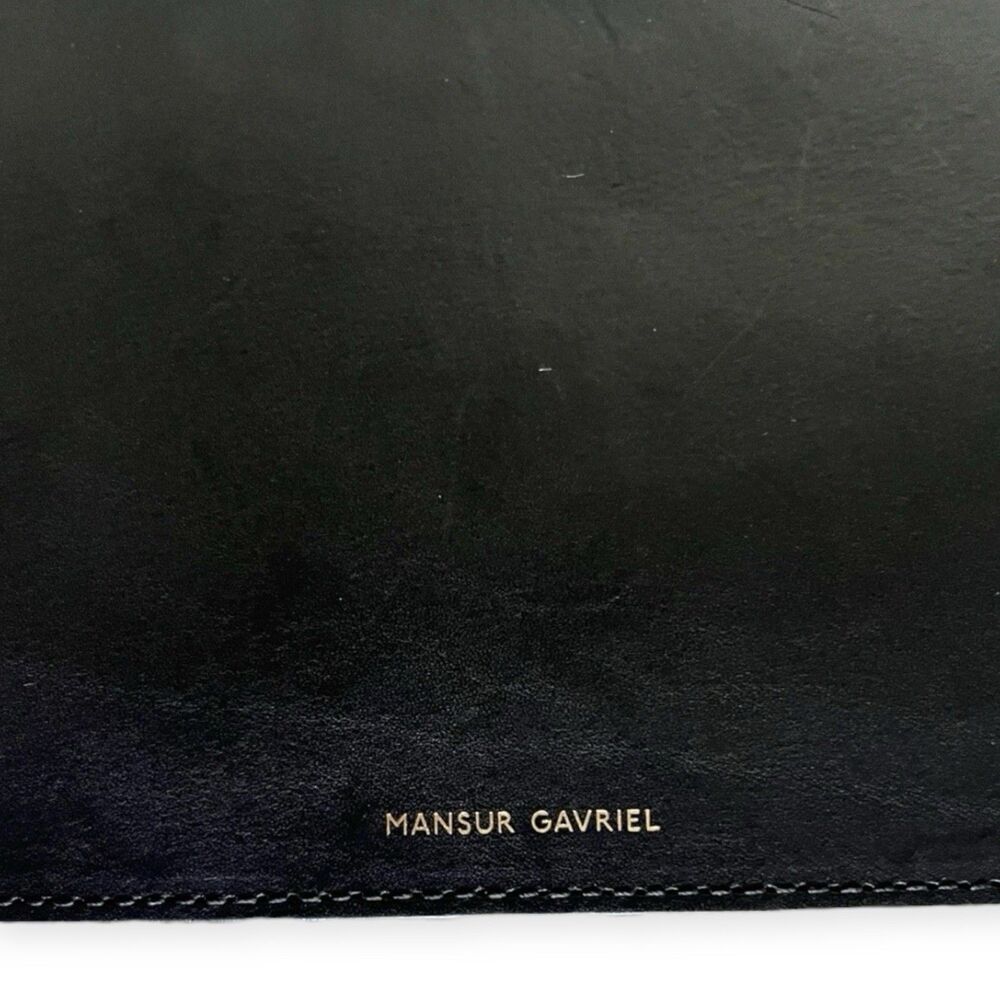 Mansur Gavriel Black Leather Zip Pouch Clutch Gold Interior Wrist Strap - Picture 2 of 7